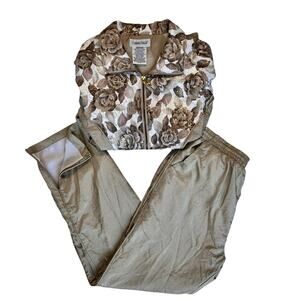 Vtg Womens 90s Workout Set Windbreaker Jacket & Pants Sz M Beige Golden Girl SEE
